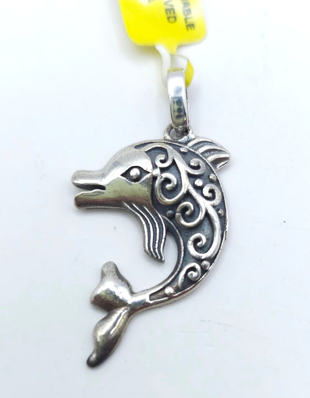 JTV Artisan Crafted 925 Sterling Silver Dolphin Openwork Scroll Filigree Pendant